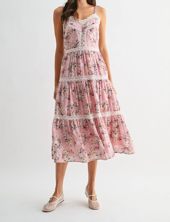 Floral Lace-Trim Midi Dress – The Chelsea Gunn Collection