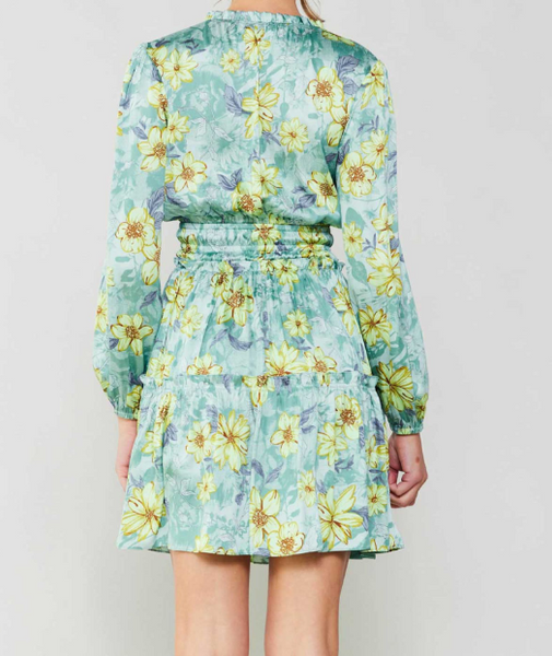 LONG-SLEEVE SPLIT NECK WITH SELF-TIE SHORT DRESS WITH RUFFLED DETAIL O ...
