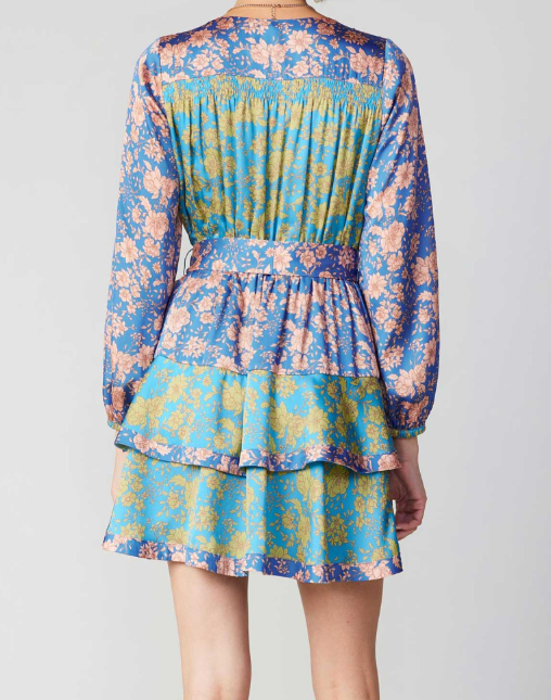 Floral Smocked Waist Mini Dress - Blue Floral Smocked Waist Mini Dress - Blue