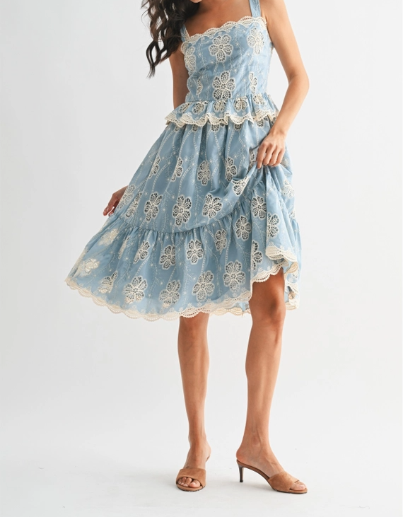 Floral Lace A-Line Midi Dress