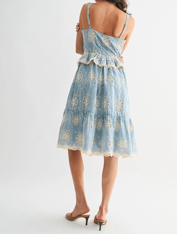 Floral Lace A-Line Midi Dress