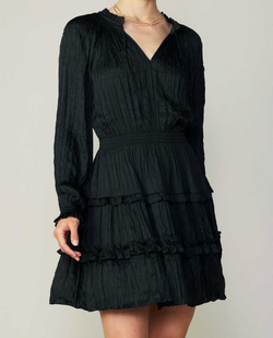 LONG-SLEEVE WRINKLED MINI DRESS WITH SPLIT NECK - BLACK The Chelsea Gunn Collection LONG-SLEEVE WRINKLED MINI DRESS WITH SPLIT NECK - BLACK The Chelsea Gunn Collection