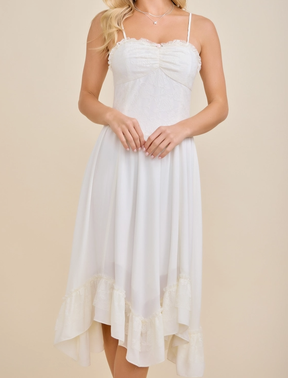midi white chiffon dress Bohemian Laser-Cut Chiffon Maxi Dress