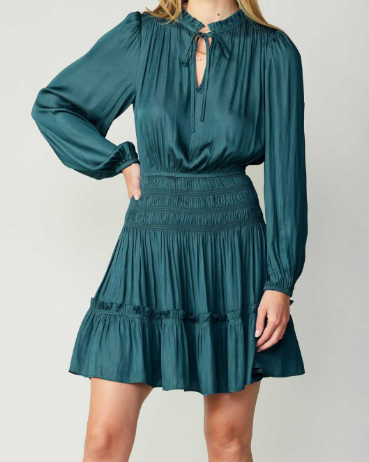 teal long sleeve mini dress Emerald Teal Jacquard Mini Long Sleeve Wrap Dress L