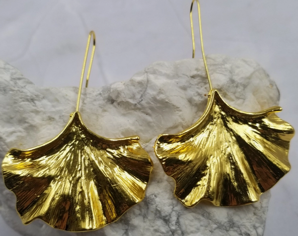 Gold Plated Hoop Ginkgo Leaves Earrings