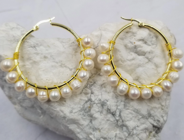 Freshwater Pearls Eddy Hoop Earrings - Gold Plated