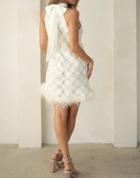 Embellished Feather Halter Dress