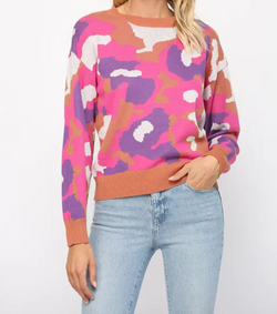 Multi Color Camo Round Neck Sweater