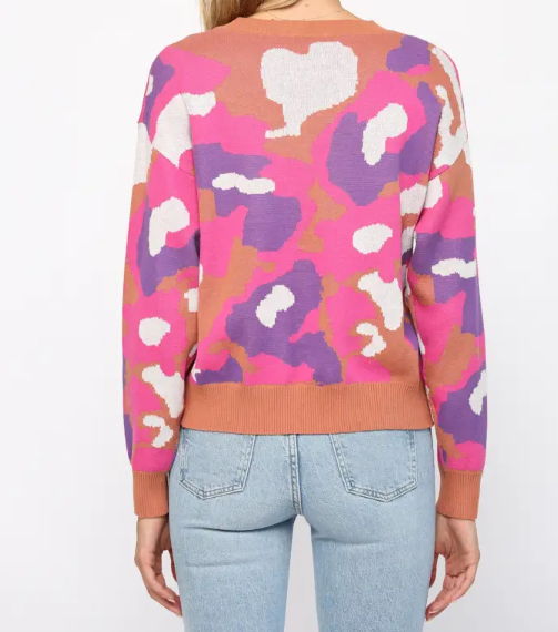 Multi Color Camo Round Neck Sweater