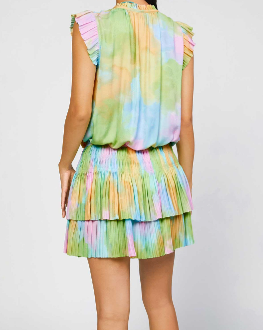 MINI DRESS WITH PLEATED SKIRT & SHORT SLEEVE - COTTON CANDY